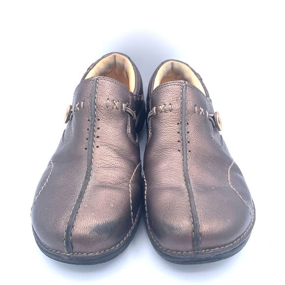 Clarks Structured Bronze Leather Comfort Loafers Slip-On Shoes Women’ Size 8 - Picture 3 of 10